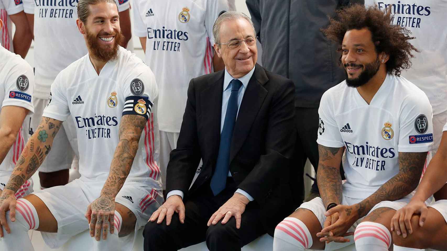 Florentino Pérez bromea con Sergio Ramos y Marcelo