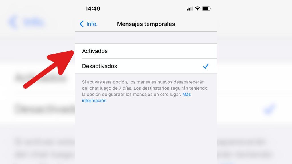 Cómo activar los mensajes temporales de WhatsApp