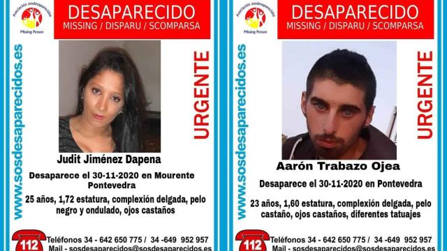 Carteles por las desapariciones de Judit Jiménez Dapena y Aarón Trabazo Ojea