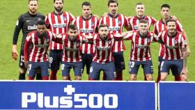 Los jugadores del Atlético de Madrid, posando antes del partido frente al Real Valladolid