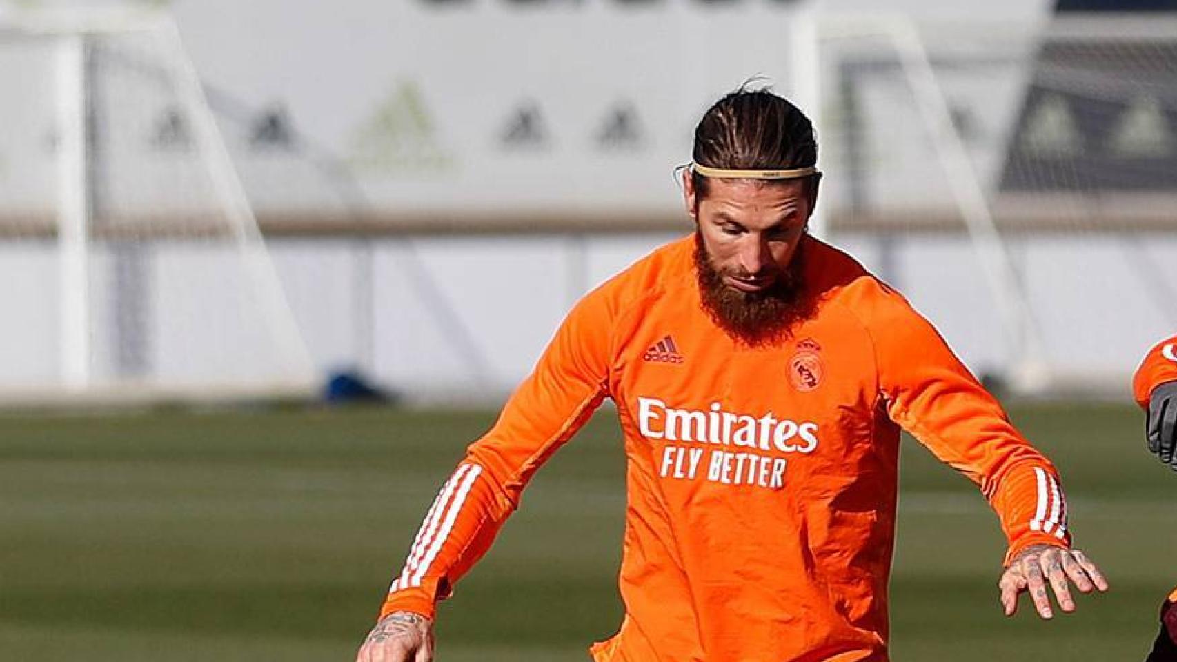 Sergio Ramos, durante un entrenamiento del Real Madrid