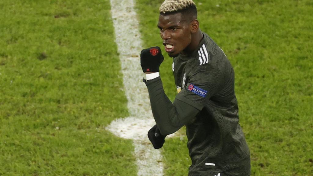 Paul Pogba celebra un gol con el Manchester United en la Champions League