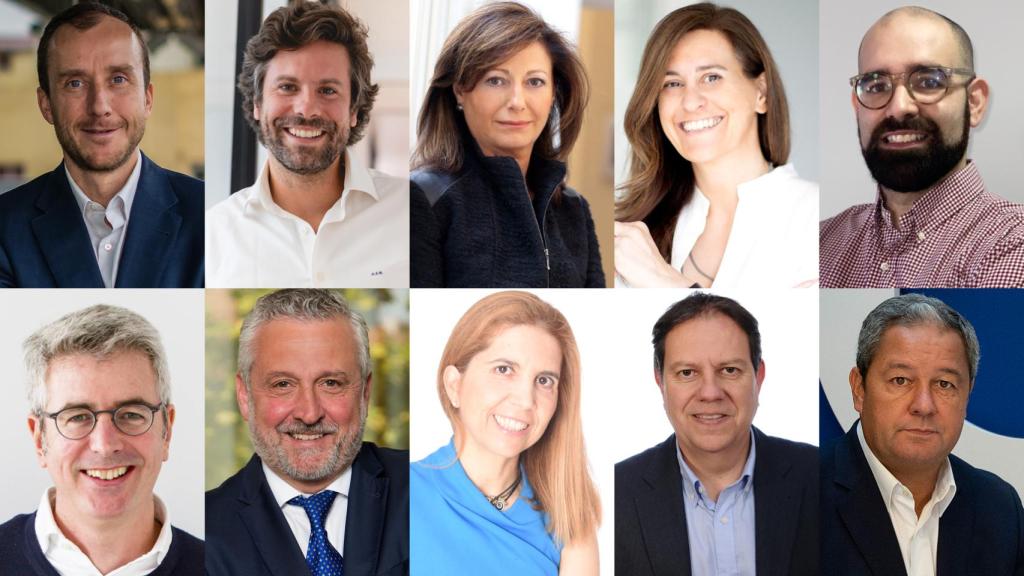 De izq. a dcha. y de arriba abajo, Javier Camy, ‘country manager’ de AECOM España; Alejandro Zala, ‘country manager’ de Bitpanda en España, Ángeles Delgado, presidenta de Fujitsu en España; Gabriela Orille, co-CEO de MyInvestor; Félix Velasco, co-fundador y 'chief digital officer' de Wembley Studios; Aquilino Peña, presidente de ASCRI; Jaime Hortelano, presidente y CEO de Grupo CMC, Nuria Oliver, co-fundadora de ELLIS, José María Zolle del Rey, vicepresidente de Maps de TomTom España; y Tino Fernández, presidente de Altia.