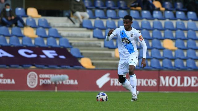 Uche, durante el Pontevedra – Deportivo.