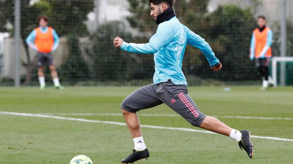 Marco Asensio, durante un entrenamiento del Real Madrid