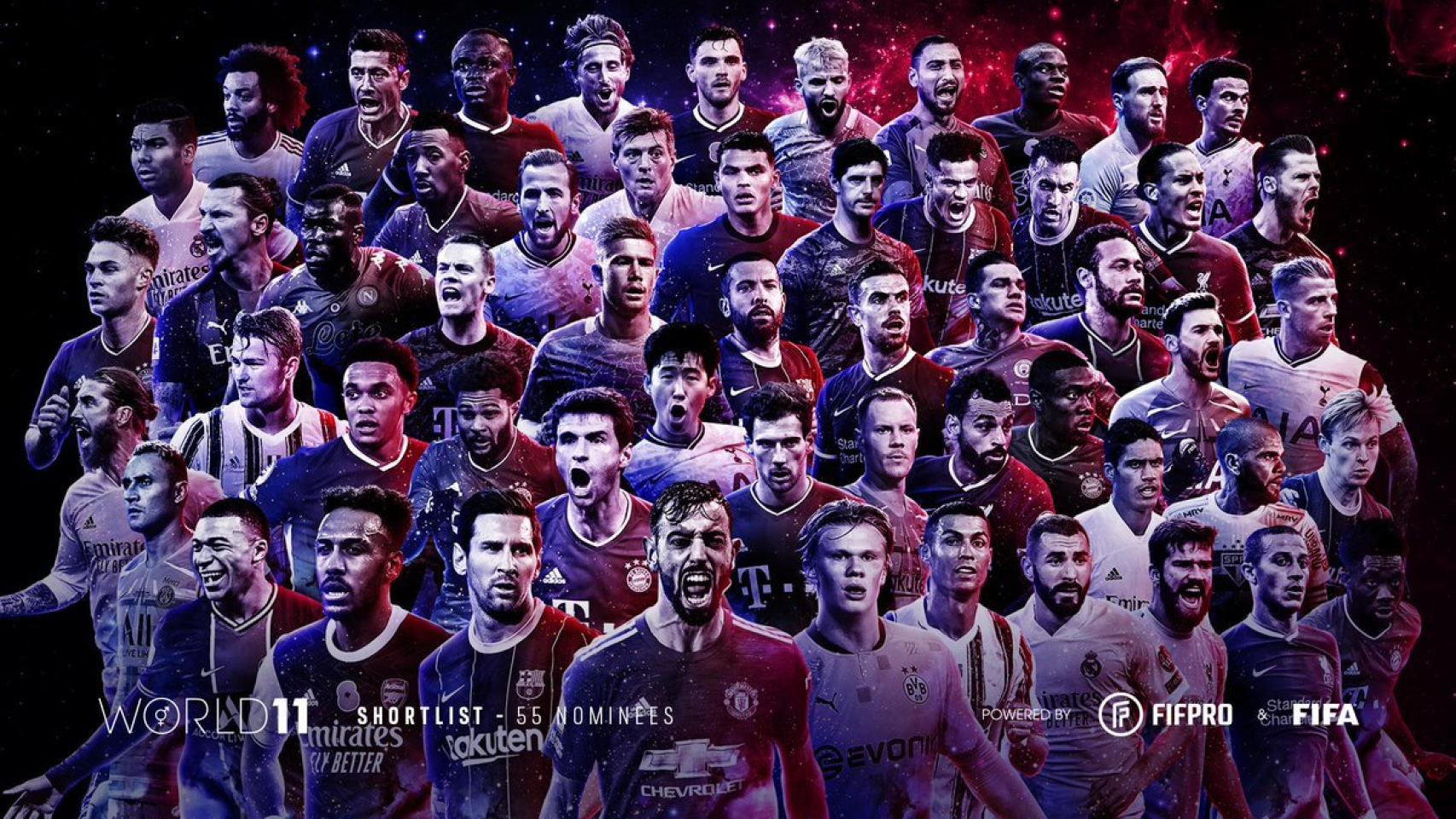 Los 55 nominados para el once mundial de FIFPro y FIFA