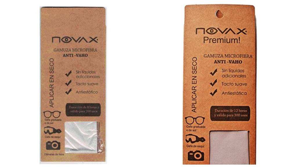 Las gamuzas antivaho de Novax. A la izquierda, la versión que cuesta 8,65 euros y, a la derecha, la que cuesta 14,50 euros.