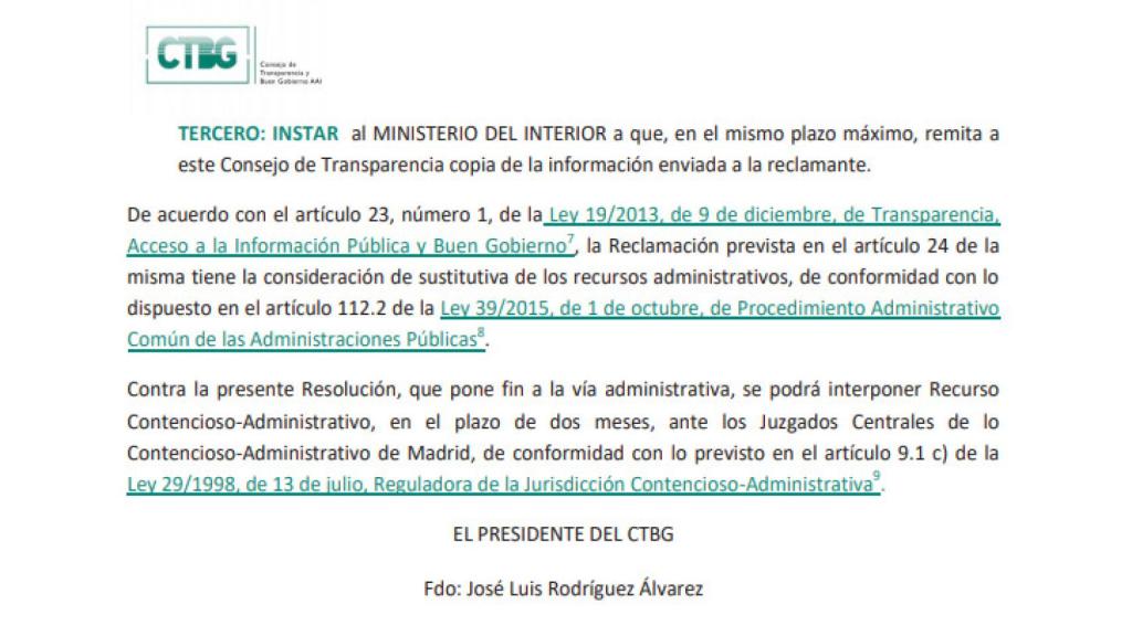 Extracto de la resolución de Transparencia sobre el caso de Nieto.