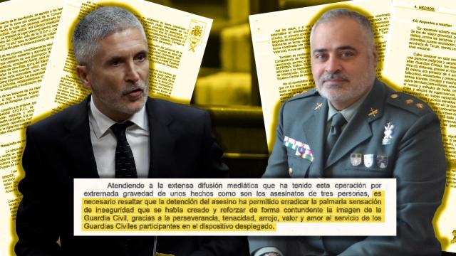 El ministro Fernando Grande-Marlaska y el general de brigada jefe de la Guardia Civil en Aragón, Carlos Crespo.