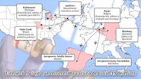 El recorrido que hará la vacuna de Pfizer hasta llegar a España.