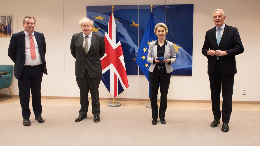 David Frost, Boris Johnson, Ursula von der Leyen y Michel Barnier, durante la reunión del pasado miércoles.