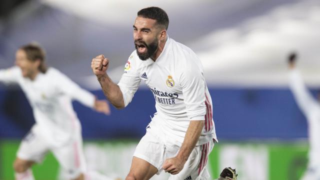 Dani Carvajal celebra su gol ante el Atlético de Madrid