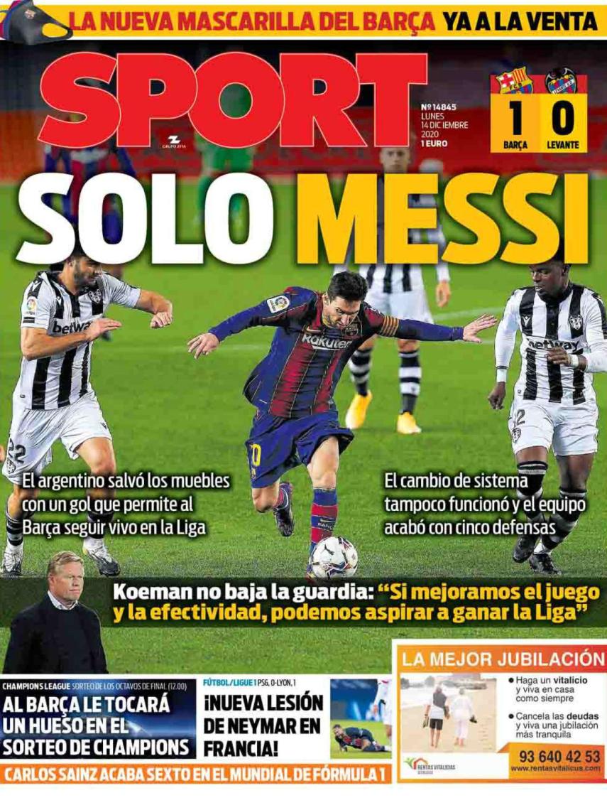 La portada del diario SPORT (14/12/2020)