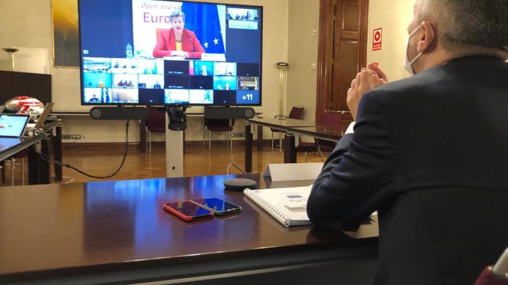 El ministro del Interior, Fernando-Grande Marlaska, durante la videoreunión de la UE de este lunes