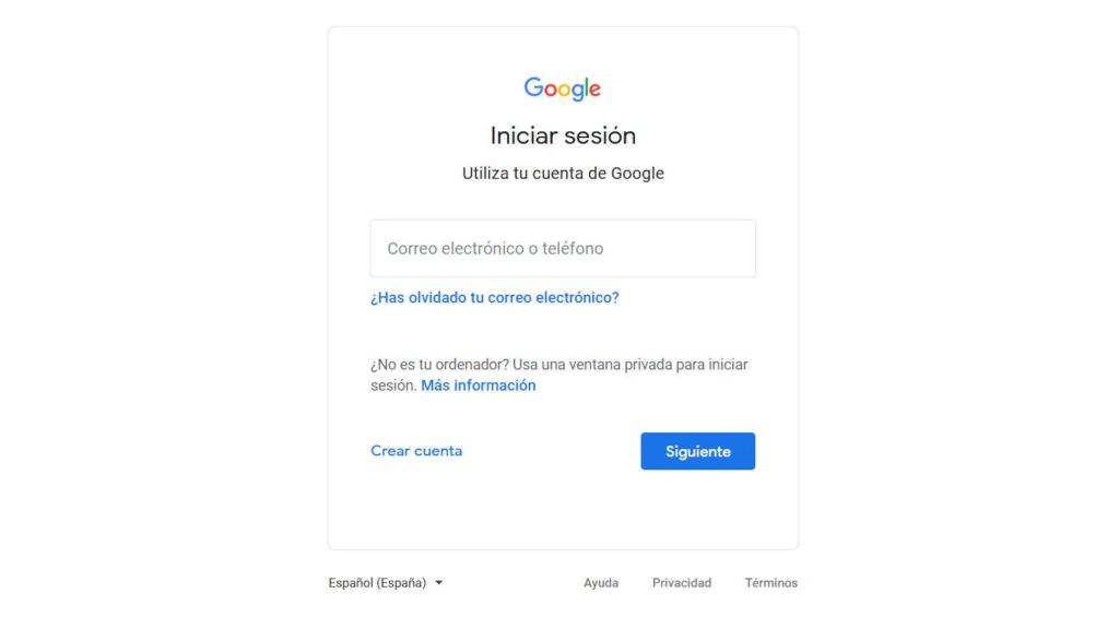 Página de inicio de sesión de Google