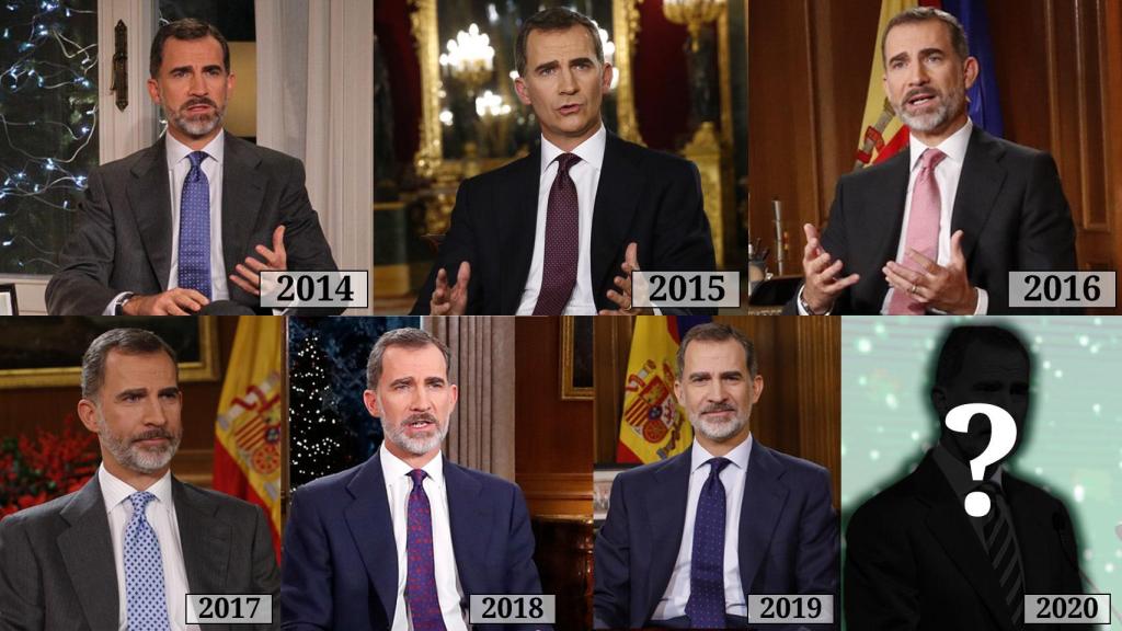 Felipe VI en la retransmisión de su mensaje de Nochebuena en los últimos seis años.