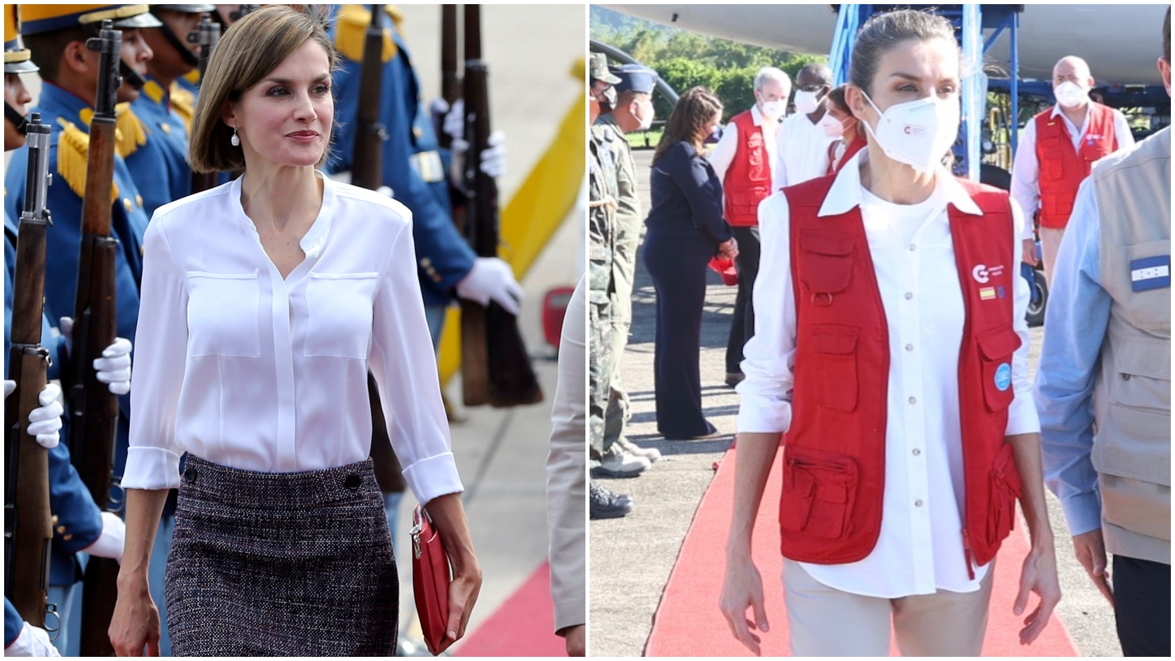 La reina Letizia en Honduras en mayo de 2015 y en diciembre de 2020.