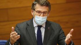 El presidente de la Xunta de Galicia, Alberto Núñez Feijóo, durante una intervención en el Parlamento de Galicia.