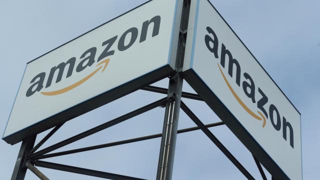 FILE PHOTO: An Amazon logo is pictured at a logistics centre in Mannheim