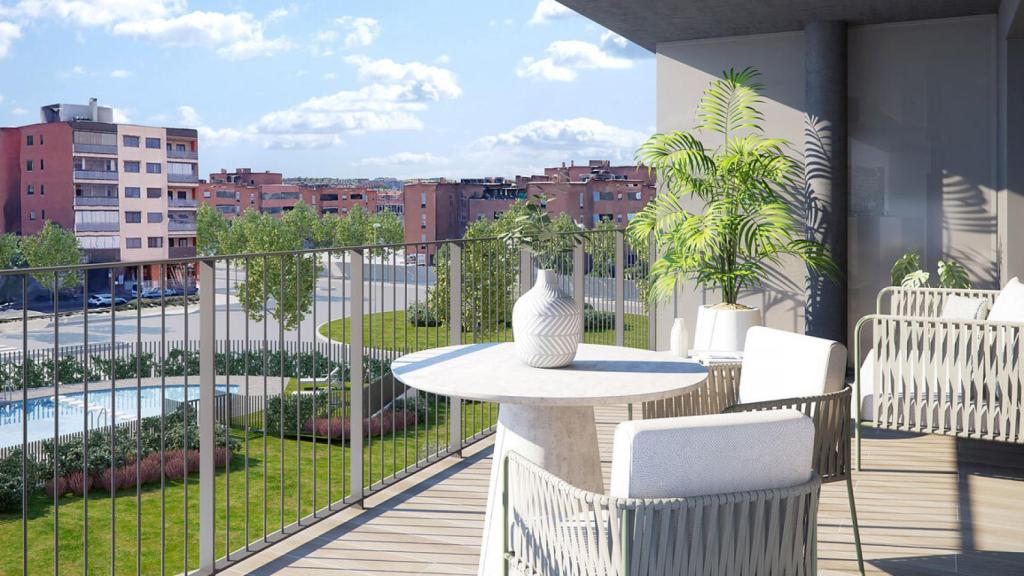 Terraza de las viviendas de la promoción Bayeu de Aedas Homes en Zaragoza.