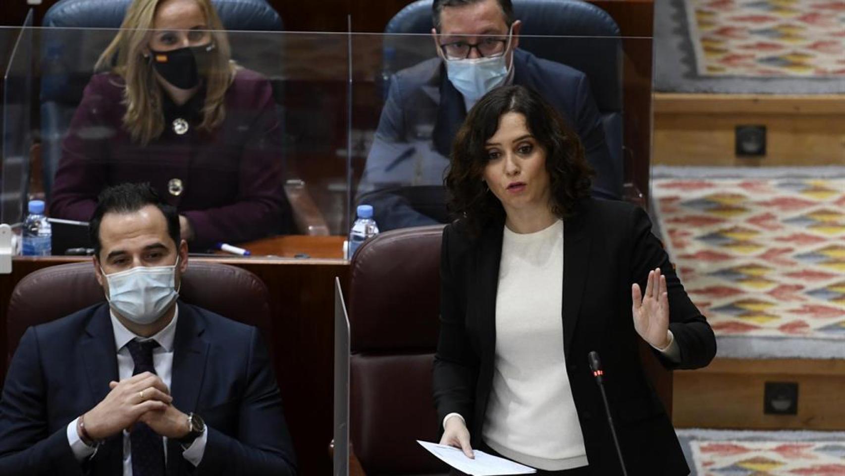 Isabel Díaz Ayuso, presidenta de la Comunidad de Madrid, este jueves en la Asamblea.