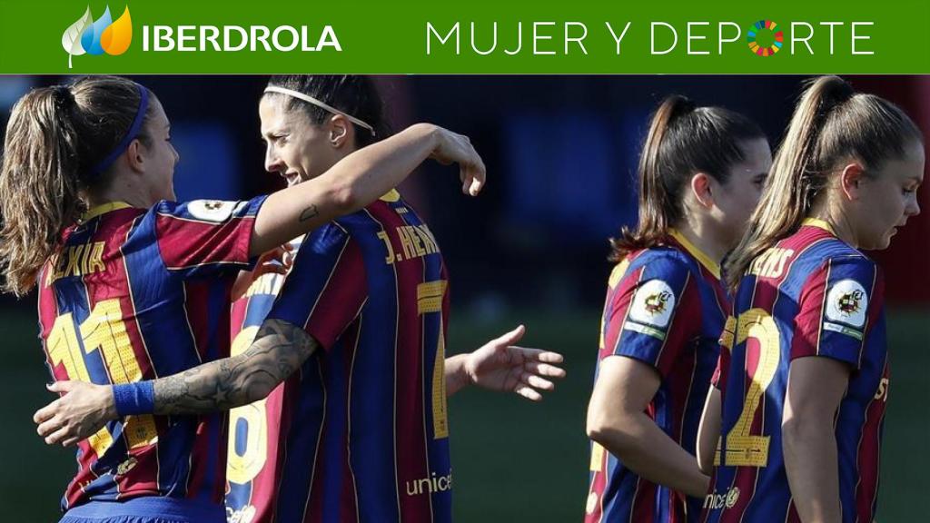 Las jugadoras del Barcelona Femenino celebran un gol en la Primera Iberdrola