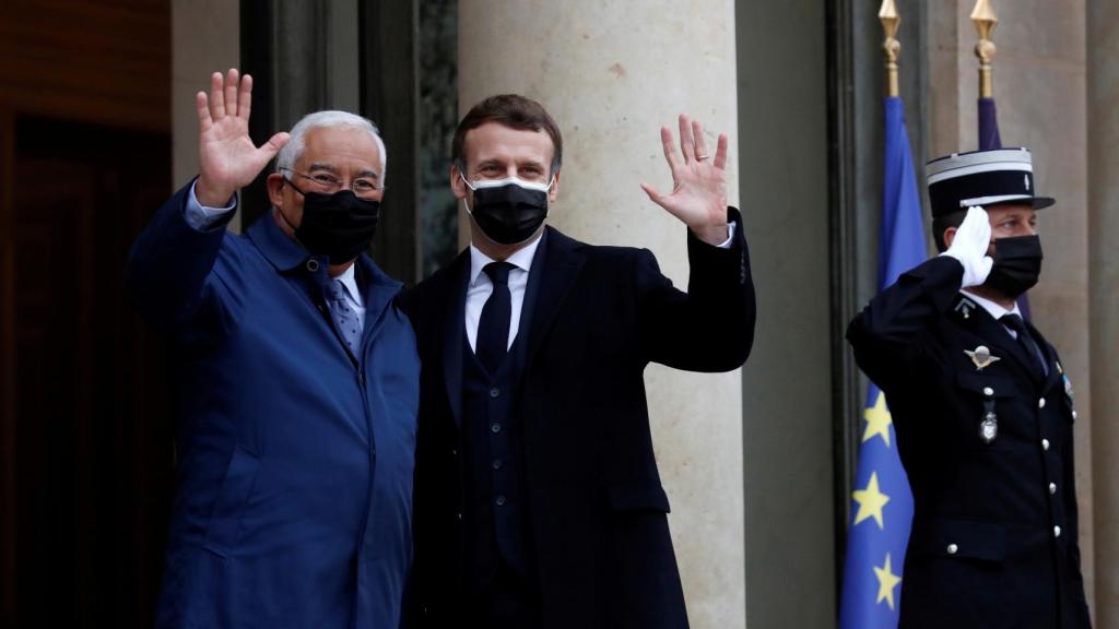 El primer ministro de Portugal, Antonio Costa, durante su encuentro con el presidente francés, Emmanuel Macron.