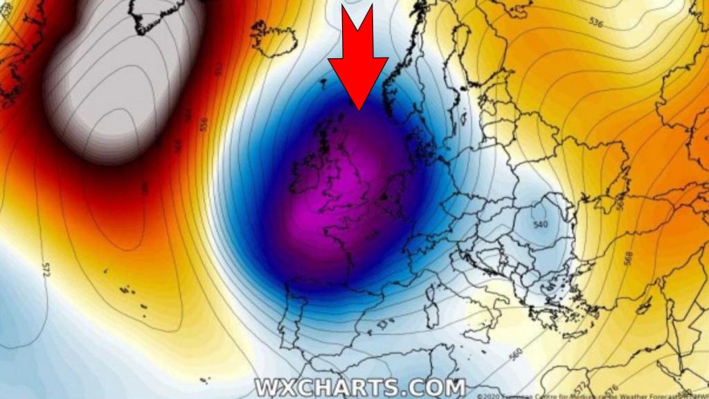 La posición de la borrasca el lunes 28 de diciembre. Severe-weather.eu.