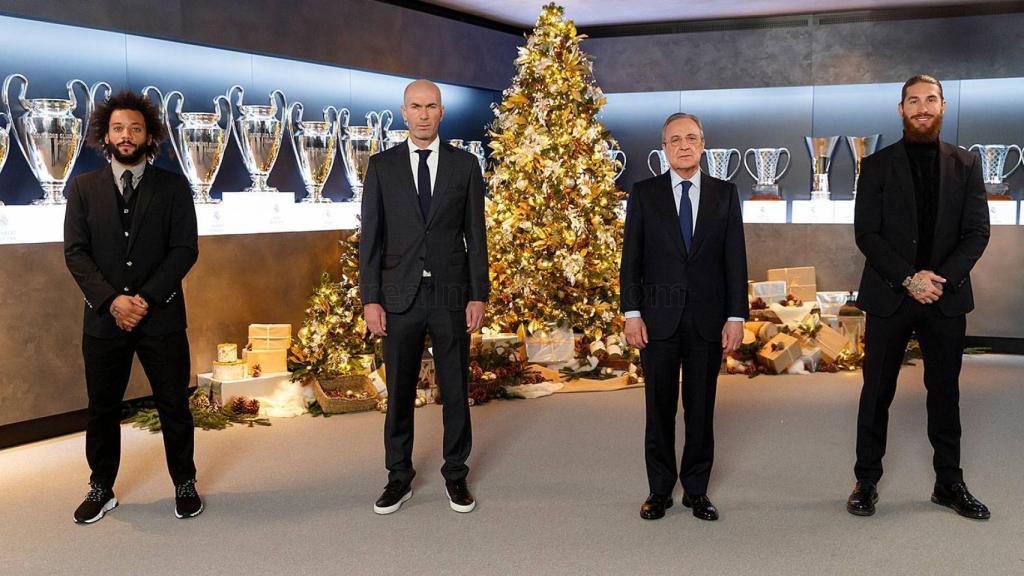 Marcelo, Zinedine Zidane, Florentino Pérez y Sergio Ramos