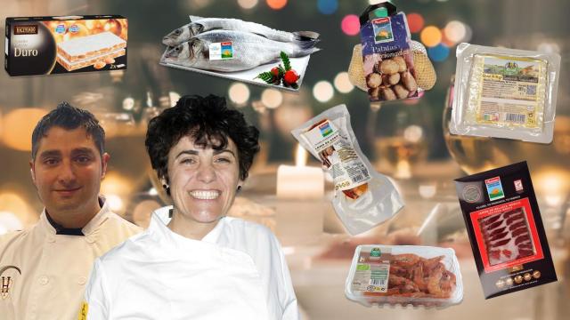 A la izquierda el chef Rubén Amro y, a la derecha, la cocinera Mirian Hernández. De fondo, algunos productos recomendados.