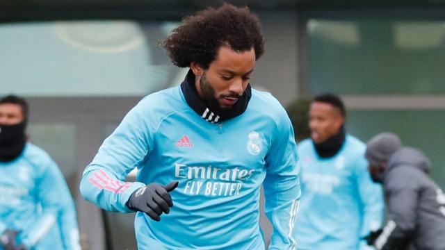 Marcelo, en un entrenamiento del Real Madrid