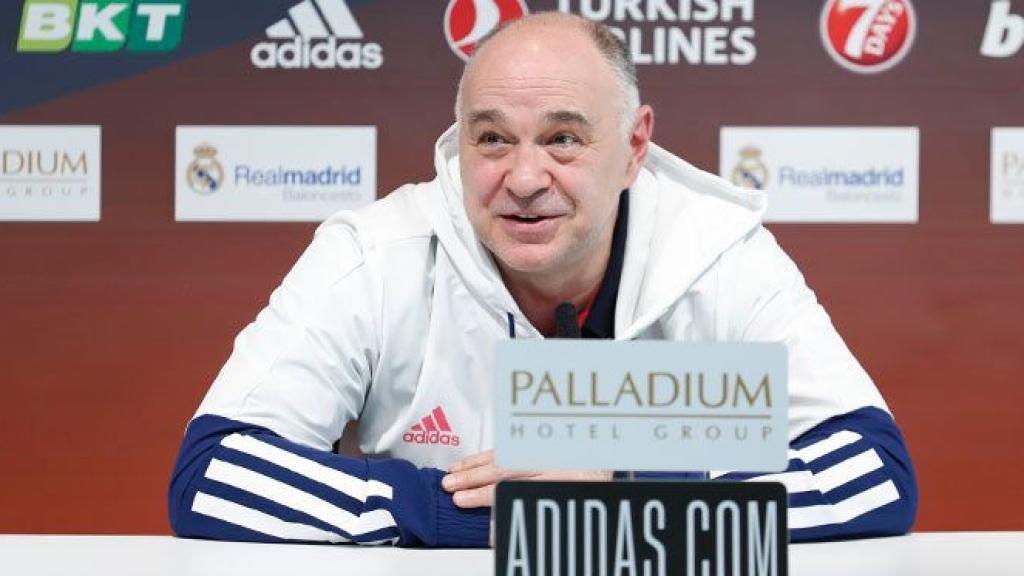 Pablo Laso, en rueda de prensa de la Euroliga