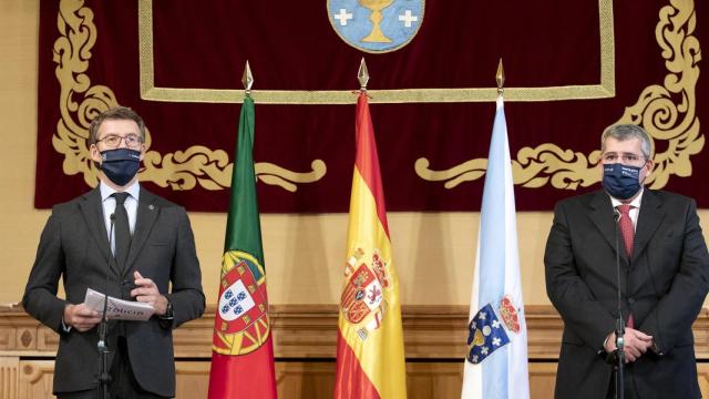 Feijóo con António Cunha, tras una reunión.