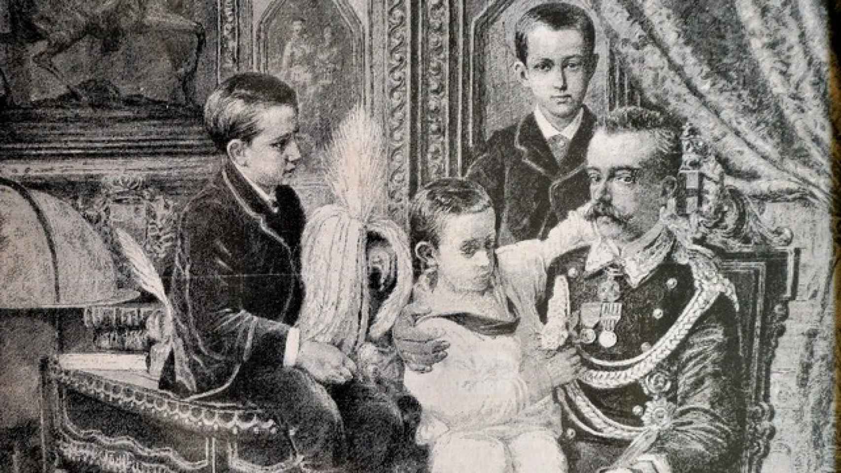 Amadeo de Saboya con sus hijos en 1880.