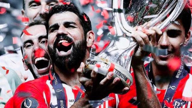 Diego Costa, durante la celebración de la Supercopa de Europa que ganó con el Atleti