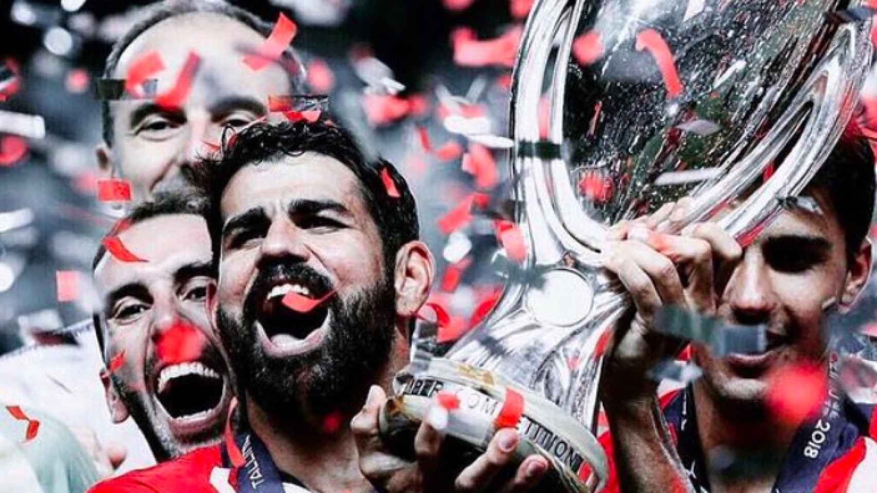 Diego Costa, durante la celebración de la Supercopa de Europa que ganó con el Atleti