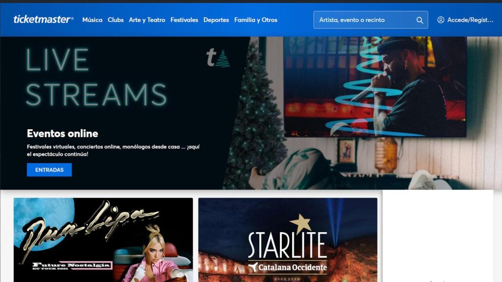 Ticketmaster también permite comprar entradas para eventos virtuales