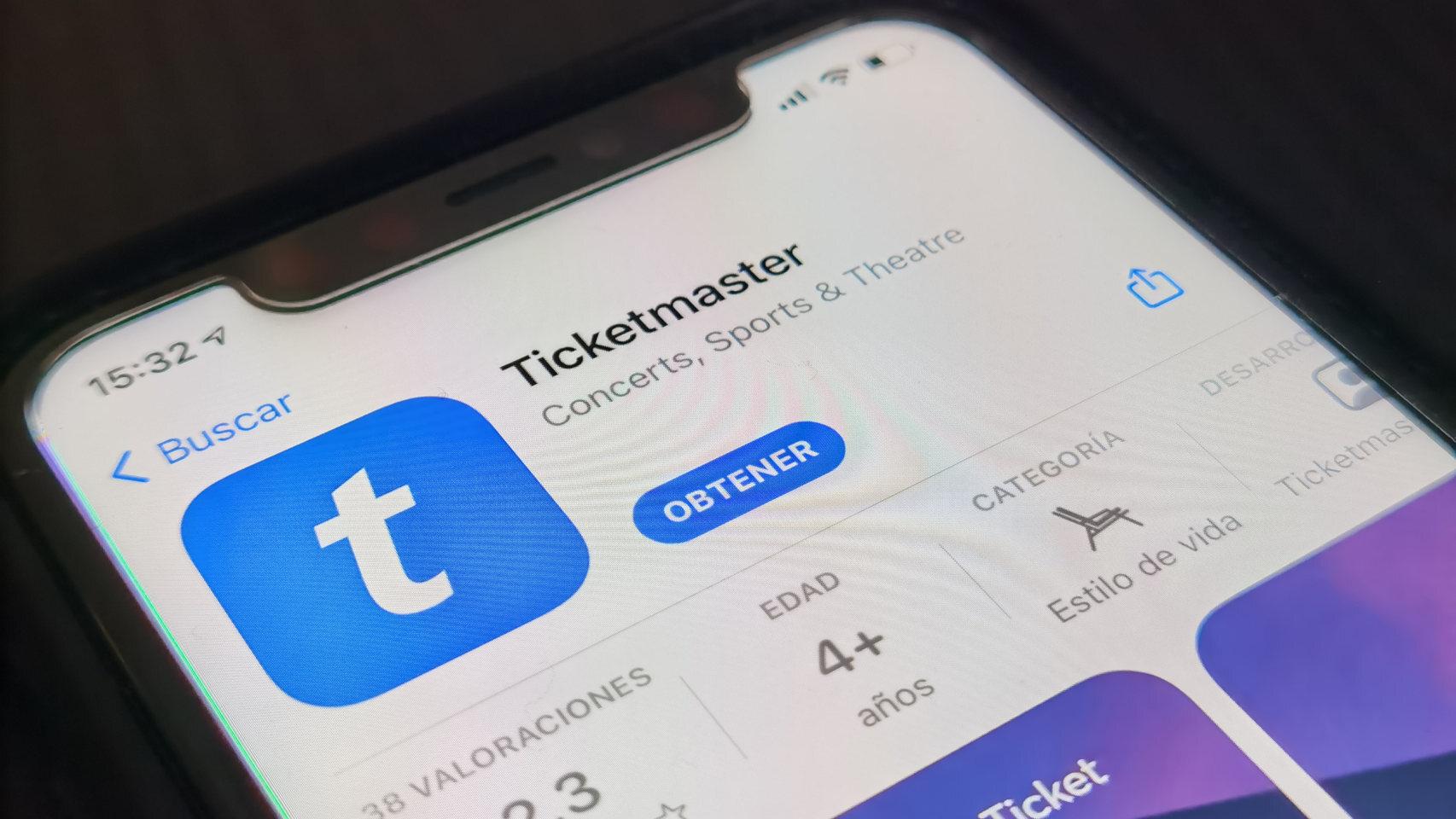 La app de Ticketmaster, en la App Store