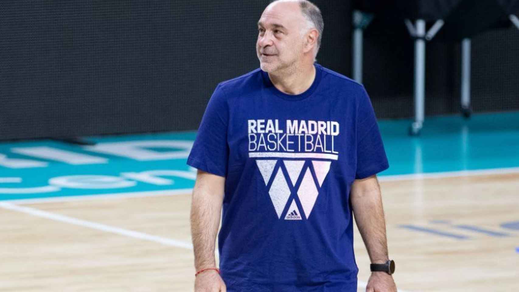 Pablo Laso, en un entrenamiento del Real Madrid de Baloncesto