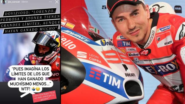 Jorge Lorenzo y su publicación atacando a Dovicioso en un fotomontaje