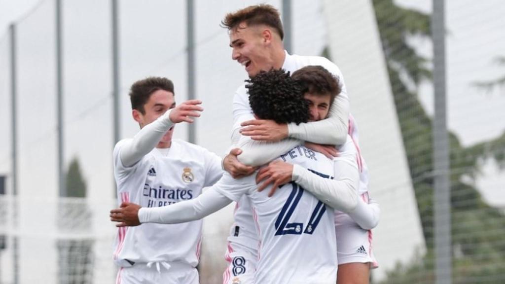 Los jugadores del Real Madrid Castilla celebran un gol en esta temporada