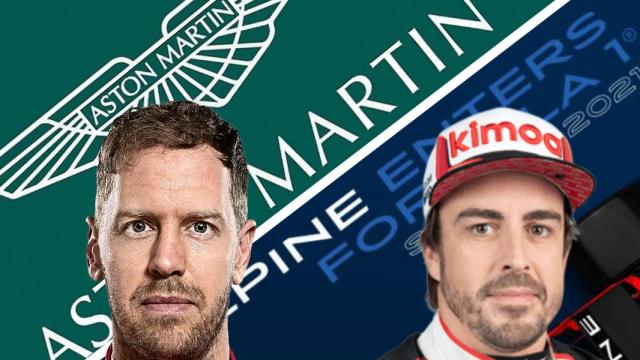 Sebastian Vettel y Fernando Alonso, en un fotomontaje con los logos de Aston Martin y Alpine