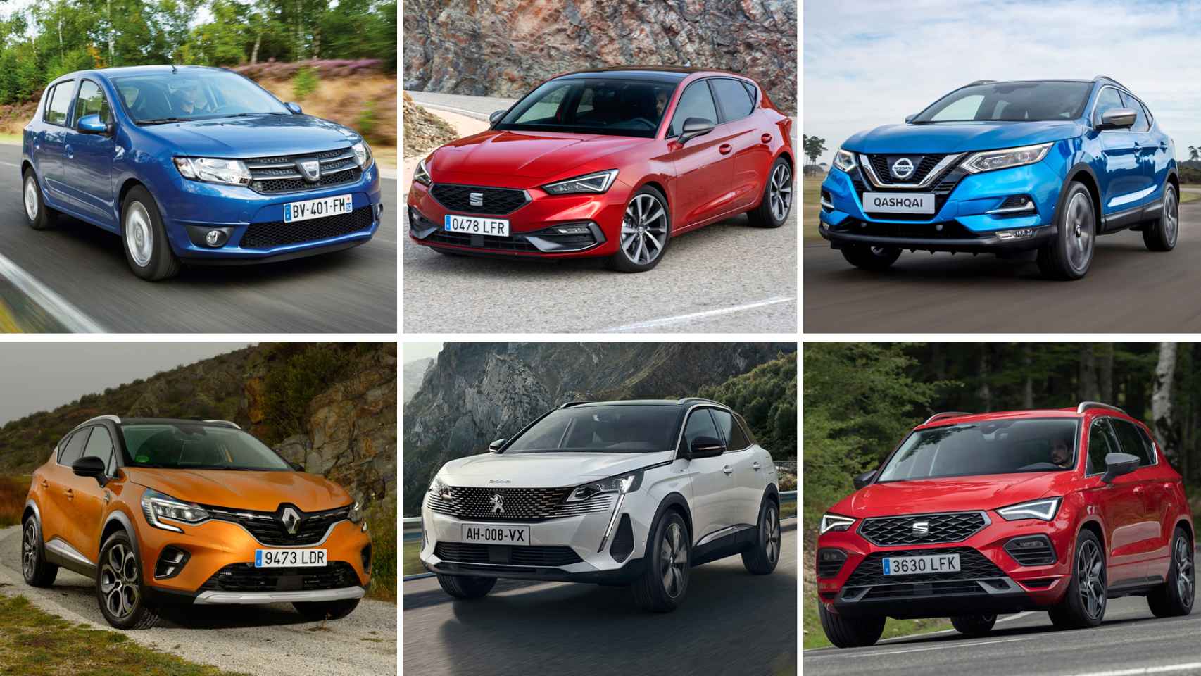 Algunos de los coches más vendidos en España en 2020.