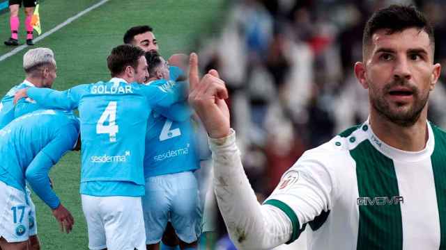 Jugadores de Ibiza y Córdoba celebran goles en la Copa del Rey