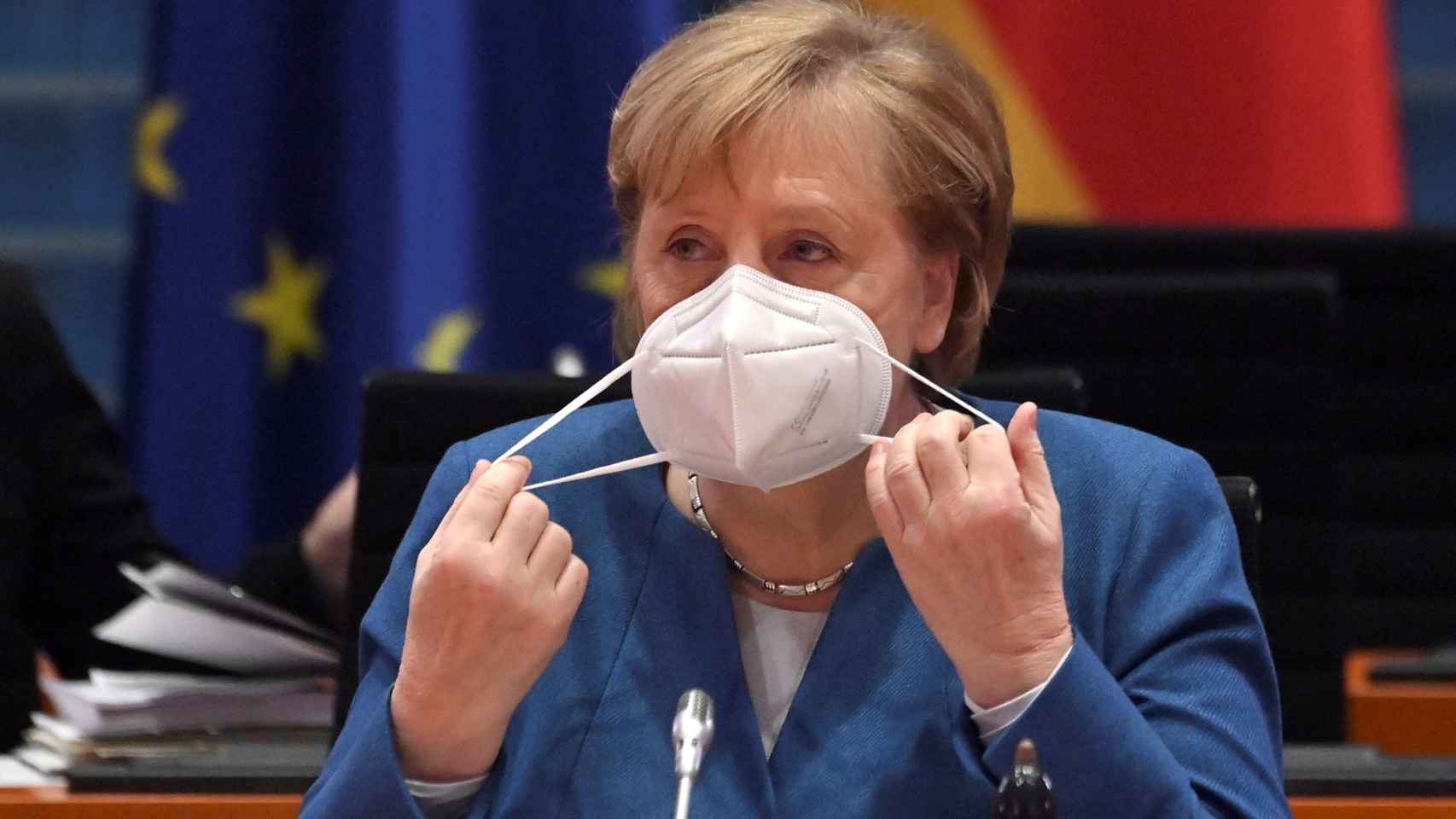 Angela Merkel, este miércoles, en la reunión semanal de la Cancillería alemana.