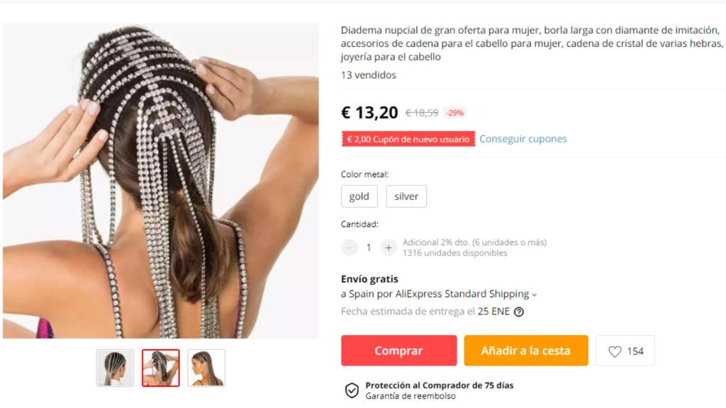 Una de las imitaciones del tocado que lució Cristina Pedroche, a la venta en AliExpress.