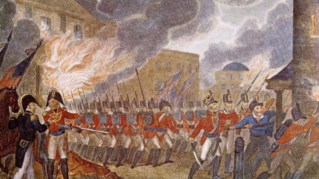 Grabado sobre el incendio de Washington en 1814.