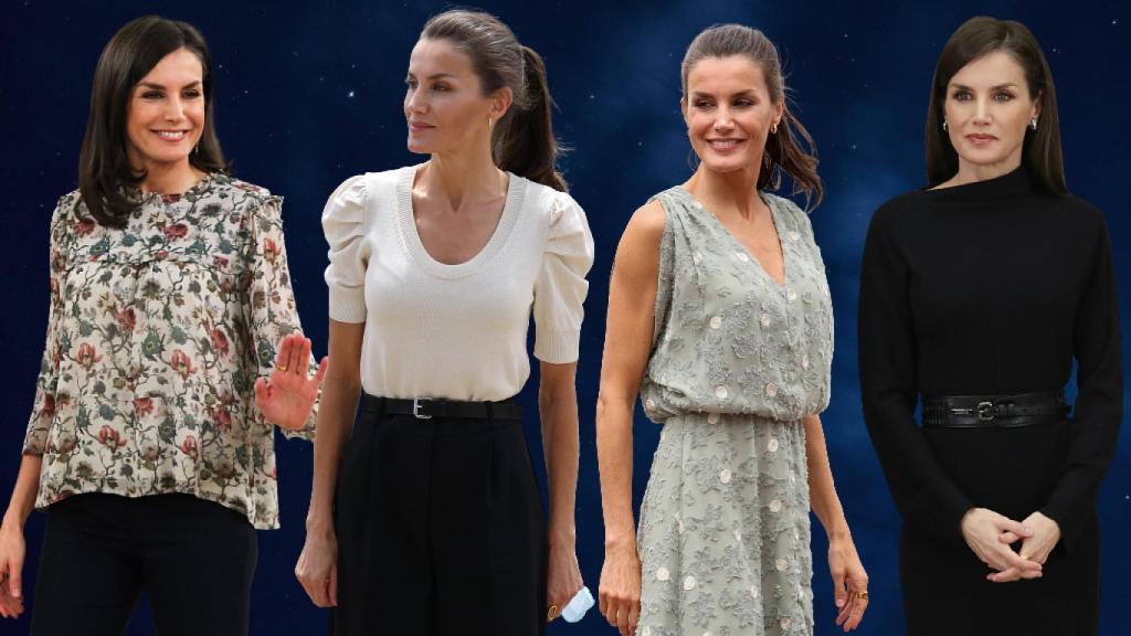 Letizia, con varios de los 'looks' que estrenó en 2020, en un fotomontaje de JALEOS.