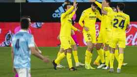 Los jugadores del Villarreal celebran uno de los goles del partido ante el Celta