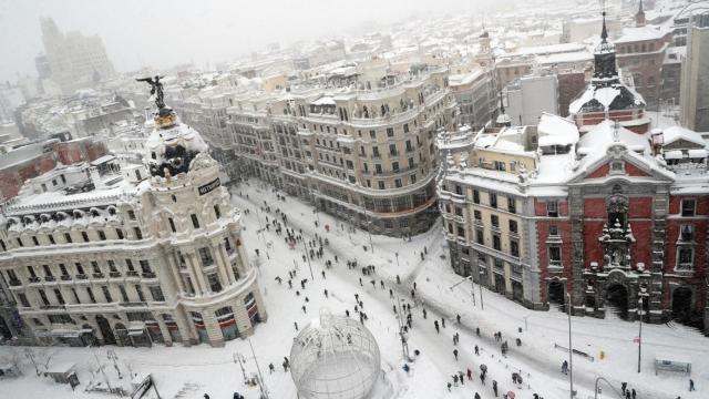 Una vista de la Gran Vía de Madrid este sábado.